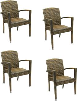 4x Konway MAUI Stapelsessel Lederlook Premium Polyrattan Garten Sessel Stuhl Set