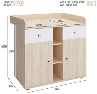 Infantastic® Wickelkommode - inkl. 2 großen Schubladen und 5 Fächer, LxBxH 90/69/92 cm, Buche - Wickelschrank, Wickeltisch Aufsatz, Wickelaufsatz, Baby Möbel Kommode, Wickelregal Organizer