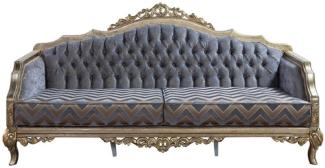 Casa Padrino Luxus Barock Sofa Blau / Silber / Gold - Handgefertigtes Wohnzimmer Sofa im Barockstil - Barock Wohnzimmer Möbel - Edel & Prunkvoll