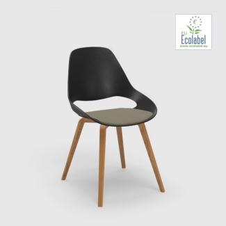 Stuhl ohne Armlehne FALK schwarz Eichenfurnier Sitzpolster duneklgrün