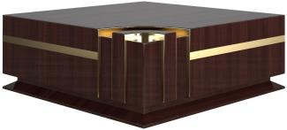 Casa Padrino Designer Couchtisch Dunkelbraun Hochglanz / Gold 120 x 120 x H. 52 cm - Quadratischer Wohnzimmertisch - Luxus Qualität