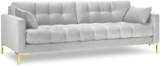 Micadoni 4-Sitzer Samtstoff Sofa Mamaia | Bezug Silver | Beinfarbe Gold Metal