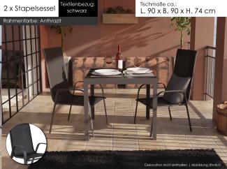 Gartenmöbel Set Alu Tisch 3-tlg. 2x Stapelsessel Essgruppe Gartenset Sitzgruppe schwarz