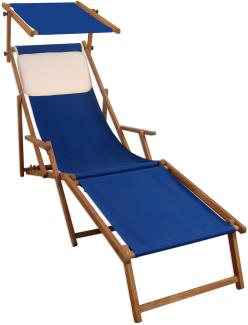 Liegestuhl blau Sonnenliege Strandstuhl Deckchair Fußablage Kissen Sonnendach 10-307 F S KH