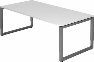 bümö® Schreibtisch R-Serie höhenverstellbar, Tischplatte 200 x 100 cm in weiß, Gestell in graphit