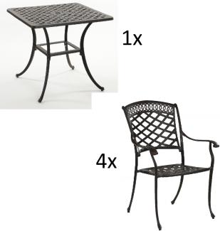 Inko 5-teilige Sitzgruppe Aluminium Guss bronze Tisch 80x80cm mit 4 Sesseln Tisch 80x80 cm mit 4x Sessel Urban