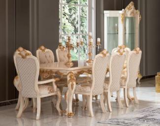 Casa Padrino Luxus Barock Esszimmer Set Weiß / Gold - 1 Esstisch & 8 Esszimmerstühle - Prunkvolle Esszimmer Möbel im Barockstil