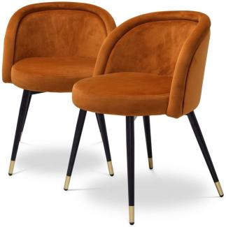 Casa Padrino Luxus Esszimmerstuhl Set Orange / Schwarz / Messing 57,5 x 58 x H. 77 cm - Edle Esszimmerstühle - Luxus Esszimmer Möbel