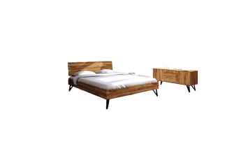 Bett Rolo 2 Sonderlänge 160x190 Wildeiche massiv Holzkopfteil und Metallbeine