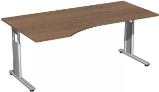 PC-Schreibtisch links, höhenverstellbar, 180x100cm, Nussbaum / Silber