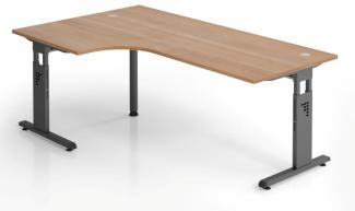 Hammerbacher Winkeltisch C-Fuß, Nussbaum / Graphit Winkelform 90°, links oder rechts montierbar, 200x120 cm