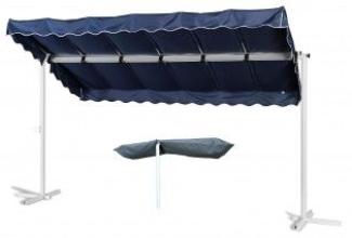 Grasekamp Standmarkise Dubai Blau 375 x 225 cm mit Schutzhülle Terrassenüberdachung Raffmarkise Mobile Markise Ziehharmonika