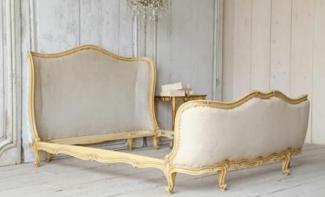 Casa Padrino Luxus Barock Doppelbett Creme / Gold - Massivholz Bett - Schlafzimmer Möbel im Barockstil - Edel & Prunkvoll