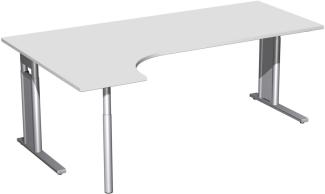 PC-Schreibtisch links, höhenverstellbar, 200x120cm, Lichtgrau / Silber