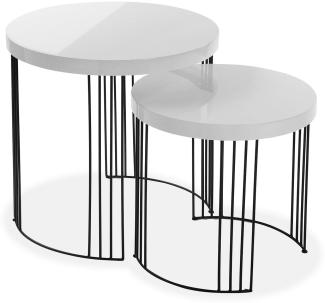 Versa Kansas Beistelltisch für das Wohnzimmer, Schlafzimmer oder die Küche. Moderner, niedriger Tisch, 2er-Set, Maßnahmen (H x L x B) 55 x 55 x 55 cm, Holz und Metall, Farbe: Weiß