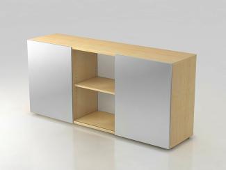 Sideboard 2 Ordnerhöhen mit Schiebetüren, Ahorn / Silber