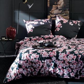 Apelt Mako-Satin Bettwäsche Blossom schwarz | 160x210 cm + 65x100 cm