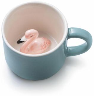 Donkey Products Tier Tasse Freddie, Tasse mit Flamingo, Animal Mug, Porzellan, Hellblau, 150 ml, 210342