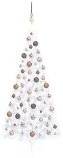 vidaXL Künstlicher Halber Weihnachtsbaum mit LEDs & Kugeln Weiß 240 cm, Mit Beleuchtung [3077572]