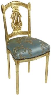 Casa Padrino Barock Damen Stuhl mit elegantem Muster Türkis / Gold 40 x 35 x H. 85 cm - Handgefertigter Antik Stil Stuhl - Barock Möbel