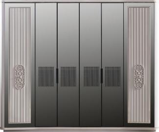 Casa Padrino Luxus Art Deco Schlafzimmerschrank Weiß / Schwarz 265 x 67 x H. 220 cm - Edler Massivholz Kleiderschrank mit 6 verspiegelten Türen - Schlafzimmer Möbel - Luxus Qualität