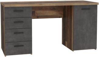 Schreibtisch >Balu< Old Wood / Betonoptik Dunkelgrau - 145x76,3x60cm (B/H/T)