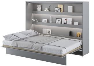 MEBLINI Schrankbett Bed Concept - BC-04 - 140x200cm Horizontal - Grau Matt - Wandbett mit Lattenrost - Klappbett mit Schrank - Wandklappbett - Murphy Bed - Bettschrank