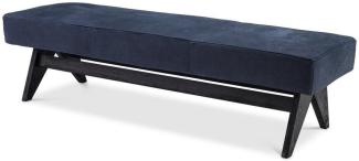 Casa Padrino Luxus Echtleder Bank Blau / Schwarz 164 x 54 x H. 44 cm - Gepolsterte Massivholz Sitzbank mit edlem Nubuk Büffelleder - Luxus Möbel