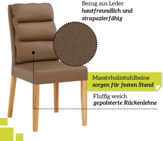 smart 2er Set Esszimmerstühle Bezug aus Leder Hellbraun | Stuhlbeine aus Massivholz Eiche geölt - Küchenstuhl, Wohnzimmerstuhl, Polsterstuhl mit Schaumstoffpolsterung