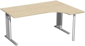 PC-Schreibtisch rechts, höhenverstellbar, 160x120cm, Ahorn / Silber