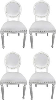 Casa Padrino Luxus Barock Esszimmer Set Medaillon Weiß 50 x 52 x H. 99 cm - 4 handgefertigte Esszimmerstühle - Barock Esszimmermöbel