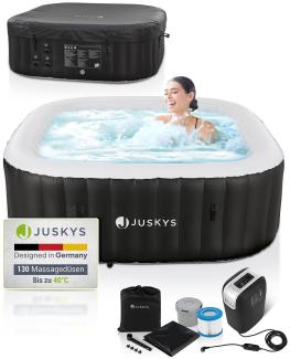 Juskys Whirlpool Palmira für bis zu 6 Personen - Outdoor Indoor Pool aufblasbar - 2 m Aussenwhirlpool - Spa Hot Tub eckig - Schwarz