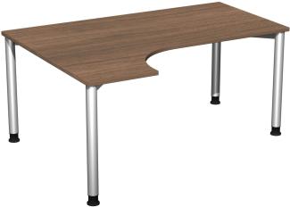 PC-Schreibtisch '4 Fuß Flex' links, höhenverstellbar, 160x120cm, Nussbaum / Silber