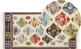 Kelim Teppich Wolle mehrfarbig 80 x 150 cm orientalisches Muster Kurzflor AKNALICH