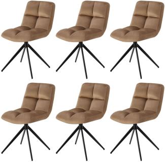 Juskys Drehstuhl Dallas 6er Set - Esszimmerstühle drehbar, Stoff Bezug - Stuhl bis 120 kg belastbar - Stühle Esszimmer, Esszimmerstuhl Samt Hellbraun