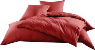 Mako-Satin Baumwollsatin Bettwäsche Uni einfarbig zum Kombinieren (Bettbezug 200 cm x 220 cm, Rot)