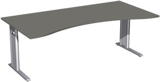 Schreibtisch 'C Fuß Pro' Ergonomieform, höhenverstellbar, 200x100cm, Graphit / Silber