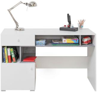 Schreibtisch Nonnus 10, Farbe: Weiß / Weiß + Beton, 125x76x55cm