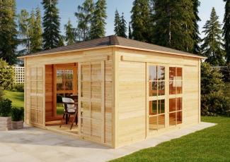 Alpholz Teehaus 360 x 360 cm Gartenhaus aus Holz Holzhaus mit 19 mm Wandstärke Blockbohlenhaus mit Montagematerial