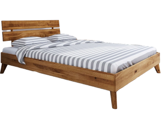 Bett Gerg 2 Sonderlänge 180x190 Wildeiche massiv mit Holzkopfteil und Holzbeinen