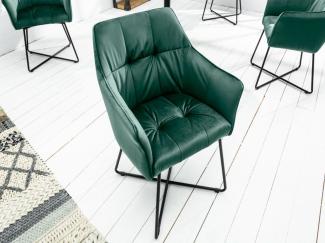Moderner Samt Stuhl ZIRA grün mit Armlehne
