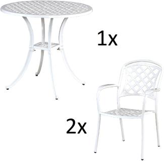 Inko 3-teilige Sitzgruppe Aluminium Guss weiß Tisch Ø 80 cm mit 2 Sesseln Tisch Ø80 cm mit 2x Sessel Capri