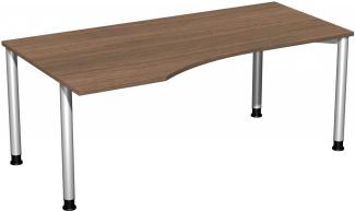 PC-Schreibtisch '4 Fuß Flex' links, höhenverstellbar, 180x100cm, Nussbaum / Silber