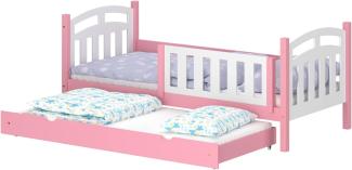 WNM Group Kinderbett Ausziehbar Suzie - aus Massivholz - Ausziehbett für Mädchen und Jungen - Hohe Qualität Bett mit Rausfallschutz für Kinder 180x90 / 170x90 cm - Rosa
