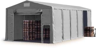 Lagerzelt 8x12 m Zelthalle Industriezelt mit 4m Seitenhöhe PVC Plane 850 N grau 100% wasserdicht Ganzjahreszelt mit Hochziehtor