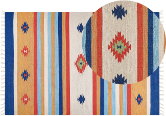 Kelim Teppich Baumwolle mehrfarbig 200 x 300 cm geometrisches Muster Kurzflor TARONIK