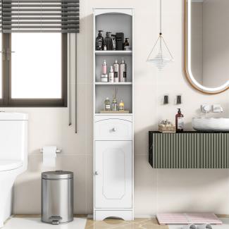 Merax Badezimmerschrank, Badschrank, Badezimmermöbel mit Einer Schublade, verstellbare Ablagen, offenes Fach, weiß
