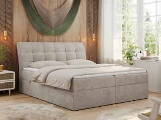 'DIEGOS' Boxspringbett Polsterbett mit Multipocket-Matratze und Topper - Beige Stoff - H3 - 180x200cm