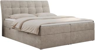 Boxspringbett Polsterbett mit Multipocket-Matratze und Topper - DIEGOS - 180x200cm - Beige Stoff - H3