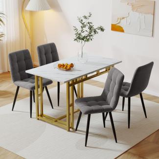 Merax Essgruppe, (5-tlg), Esstisch mit 4 Stühlen Set Esszimmer Sitzgruppe, Metallbeine, Leinen, grau